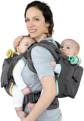 TwinGo Carrier Original – Tandem Twin Baby Carrier – Ergonomic for Infants & Toddlers – Babywearing for Dads & Moms – Adjustable Design with XL Storage Pockets – Cool Grey