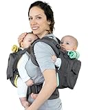 TwinGo Original Baby Carrier- Separates to 2 Single Carriers. Compact, Comfortable, 100% Cotton, and Adjustable. For Men, Women, Twins and Children Between 10-lbs and 45-lbs. (Grey, Green, and Yellow)