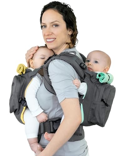 TwinGo Carrier Original – Tandem Twin Baby Carrier – Ergonomic for Infants & Toddlers – Babywearing for Dads & Moms – Adjustable Design with XL Storage Pockets – Cool Grey