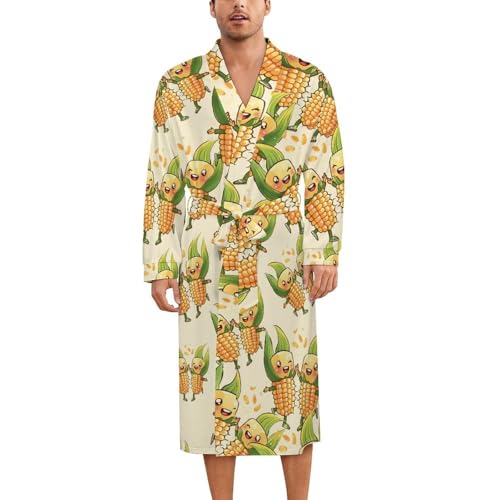Cute Corn Cobs Dancing Soft Robe Long Sleeve Bathrobes V Neck Sleepwear Spa Robes with Belt Men Woman