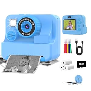 Kids Camera, Instant Camera for Kids with 32GB Card, 1080P HD Kids Camera Instant Print, Digital Camera for Kids with 3 Rolls Print Paper and Colour Pens, Birthday Holiday Choice for Kids