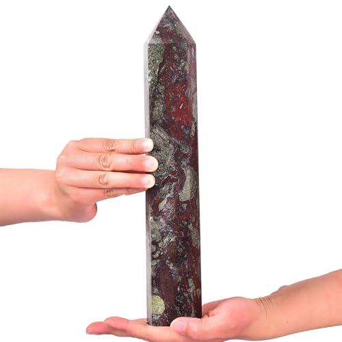 AMOYSTONE Large Blood Jasper Stone Wand Healing Crystal Obelisk Tower 6 Faceted Column Reiki Chakra Meditation Therapy 2.6-3.0 LBS by AMOYSTONE - Image 2