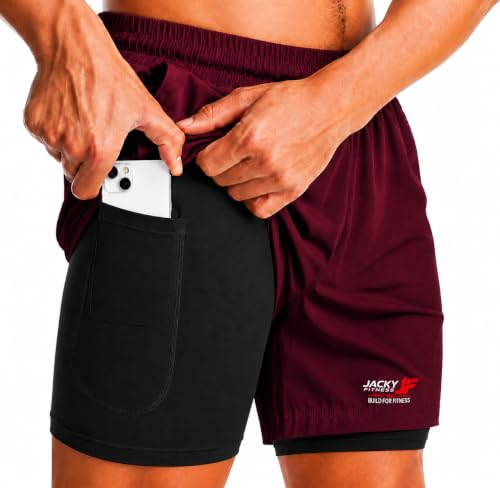 Image of Men's 2-in-1 Dual Layer Workout Shorts with Compression Liner, Phone Pocket, Quick-Dry Athletic Running Shorts for Gym, Training, Sports & Fitness