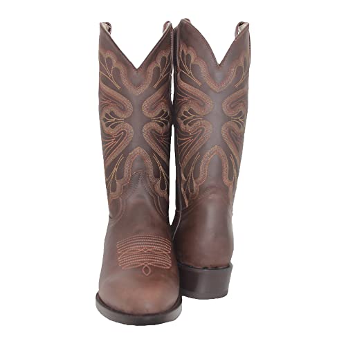 Men’s Genuine Leather Round Toe Embroidered Mid Calf Cowboy Boot2