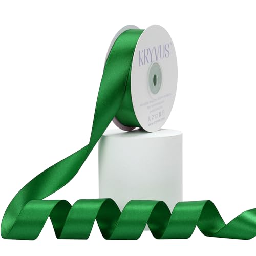Kryvus Green Satin Ribbon, Double Faced 7/8 Inch X 25 Yards Green Ribbon, Premium Satin Ribbon for Gift Wrapping, Crafts, Hair Bow Making, Sewing, Flower Bouquet, Wedding Party Decor
