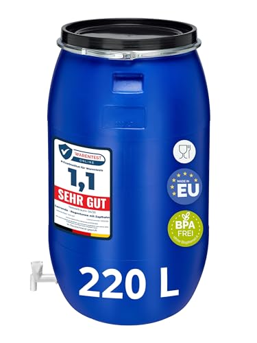 Garronda 220 litros Barril de Agua de Lluvia con Tapa, Barril de Boca Ancha de HDPE, Ideal para Jardines, para Almacenamiento, Depósito de Agua GD-0091