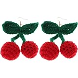 ARTIBETTER Pendientes Colgantes de Cereza de Lana Hechos a Mano para Mujer, Ligeros y Decorativos, Diseño Otoñal E Invierno, 1 Par, Joyería de Oreja Creativa para Fiestas y Ocasiones