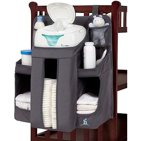 hiccapop Hanging Diaper Organizer for Changing Table, Cribs and Walls, Diaper Stacker and Nursery Organizer | Hanging Storage Caddy Organizer for Baby Essentials | Cover