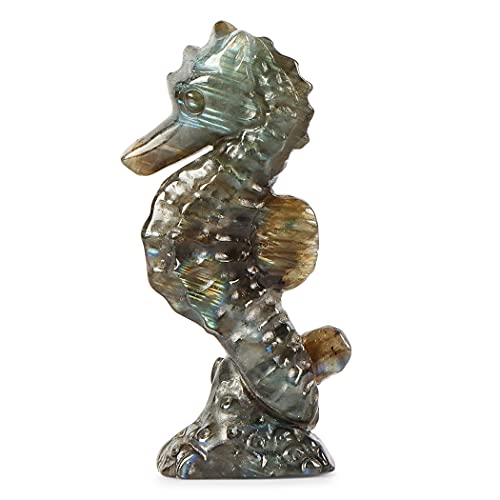 Artistone Labradorite Crystal Stones 2.5 inch Seahorse Figurine Hand-Carved Animal Cemstones and Crystals for Crafts Seahorse Collection Statue for Home Office Decor