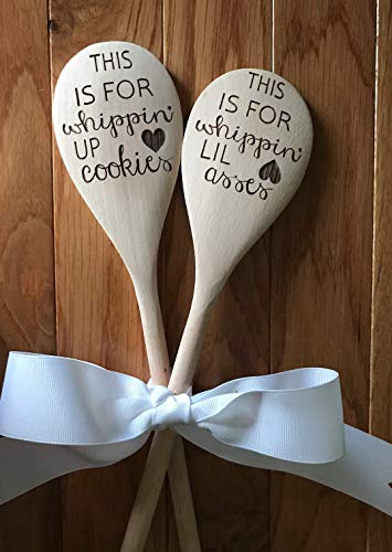 Laser Engraved Wooden Spoons SET With Funny Saying Whipping