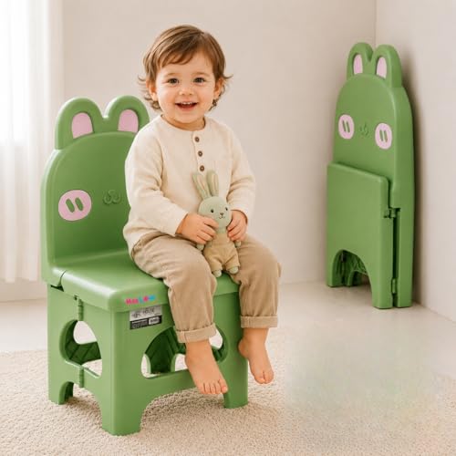 Image of Plastic Foldable Chair for Kids | School Study Chair for Indoor or Outdoor Use for Toddler Kids | Strong & Stable, Safe Rounded Edges | Capacity Up to 40 Kg (Green)