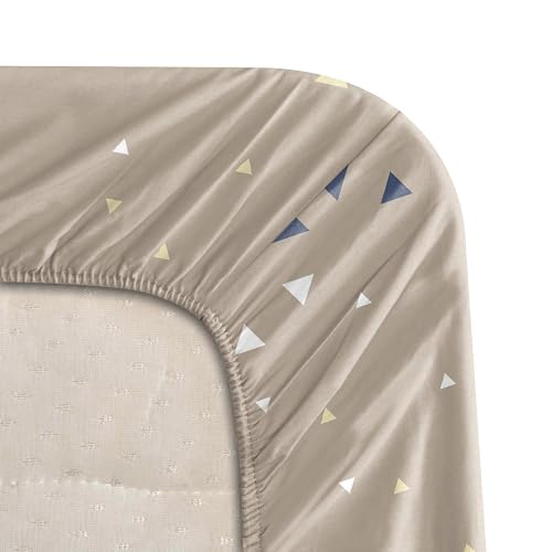 Image of BLISSHOME SoftTouch 150TC Cotton King Size Fitted Bedsheet with 2 Pillow Covers, Silky Smooth Bedding Set, Breathable, Easy Maintain, Geometric Pattern - Sand Beige (183cm x 198cm + 25cm Drop)