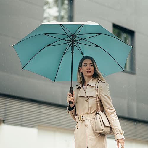 G4Free 62 Inch Windproof Uv Protection Golf Umbrella Extra Large Silver Coated Automatic Open Silver Coated Stick Umbrella (Silver/Lake Blue) #TOP7