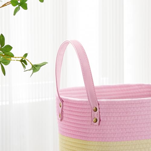 Image of VIPOSCO 58L Tall Woven Rope Laundry Hamper, Leather Handles, Rainbow | Large Wicker Laundry Basket for Dirty Clothes, Blanket, Toy, Towel, Yoga Mat, Storage Bin in Bedroom, Bathroom, Living Room