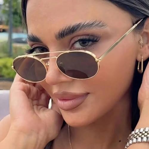 Retro Oval Sunglasses for Women, Gold Frame Sunglasses Narrow Fashion Oval Sunnies2