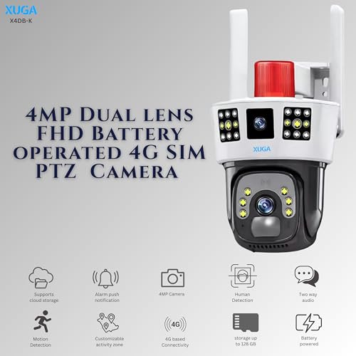 Image of XUGA - Cybernautt X4DB-K 4MP Dual Lens PTZ 4G Sim Wireless Outdoor CCTV Camera Two Side View | 360 | Night Vision | Motion Detection| Siren Alarm| Outdoor | Waterproof | Use Air-tel 4G Sim