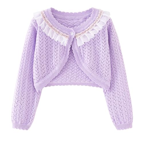 Baby Girl Shrug Cotton Knit Lace Round Neck Button Hollow Out Sweater