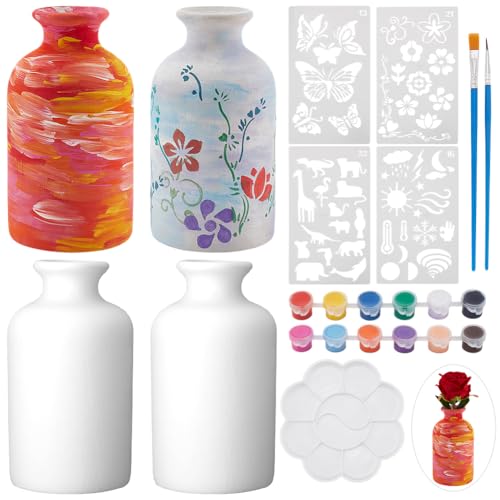 WEBEEDY Juego de 2 jarrones de cerámica para pintar tus propios jarrones de porcelana, jarrón de cerámica para pintar sin pintar, jarrón de cerámica blanca para adultos principiantes, actividades