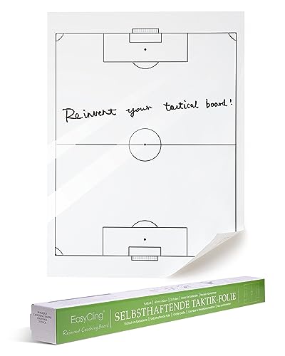 EASYCLING® Magique Taktiktafel Fußball Selbsthaftend - Statische Taktikfolie Fußball mit 25 Blatt & 2 Boardmarker Inkl, Abwischbar und Wiederbeschreibbar, Geeignet für alle glatten Flächen, 80cmx60cm