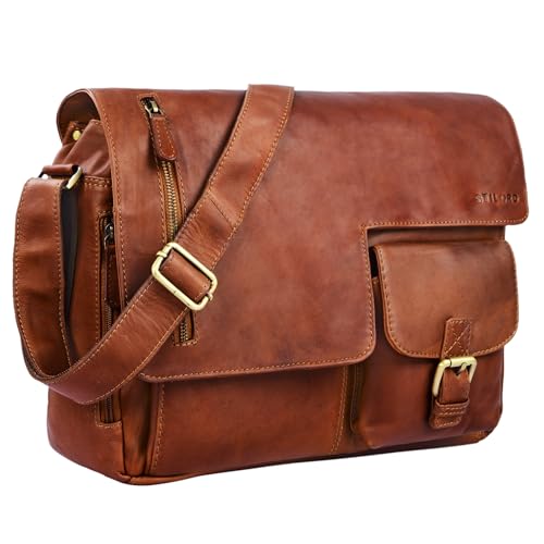 STILORD 'Mika' Ledertasche Vintage braun Herren Damen Uni Büro Arbeit...