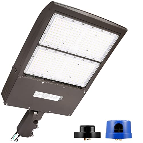 WHLED 300W Dimmable LED Parkig Lot Light with Slip Fitter, 5000K 42000Lm 1000W HPS/HID Equiv., [Dusk to Dawn Photocell&Shorting Cap Included] UL Outdoor Commercial LED Parking Lot Lighting Fixture