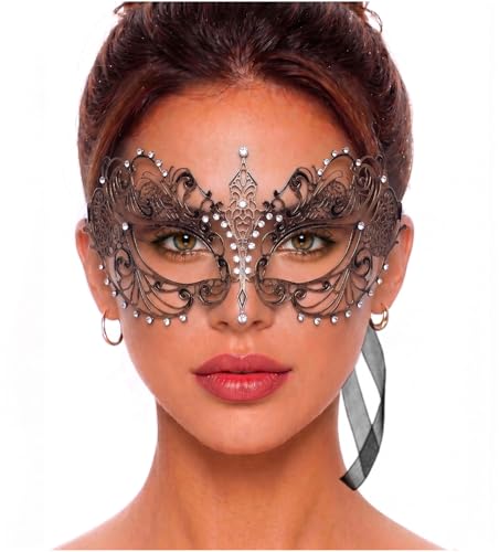 Image of Masquerade Mask for Women with Rhinestones - Elegant Metal Half Face Mask for Masquerade Parties, Mardi Gras, & Themed Events