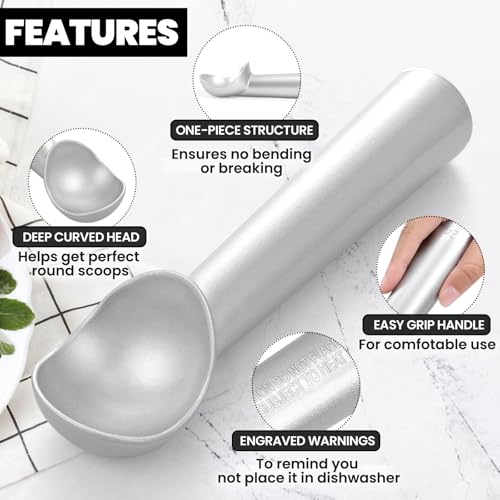 7 inch Ice Cream Scoop - One-Piece Nonstick Aluminum Ice Cream Scooper - Professional Metal Ice Cream Spoon - Durable, Easy to Use & Clean - Lightweight Cookie Spoon - Scoop Ice Cream(Sliver) - Image 5