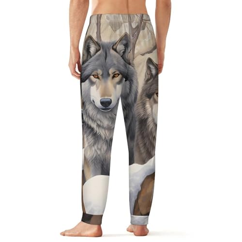 Three Wolf in Snow Day Men's Pajama Pants Soft Loungewear Bottoms Lightweight Sleepwear3