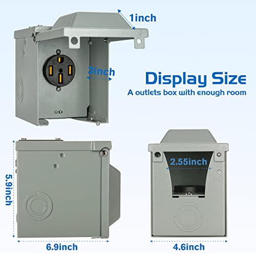 Bebobly 50 Amp Rv Power Outlet Box, 125/250 Volt Nema 14-50R Receptacle, Lockable Enclosed Outdoor Plug, Electrical Receptacle Panel, Weatherproof Temporary Hookup For Rv Camper Car Travel Generator #TOP5