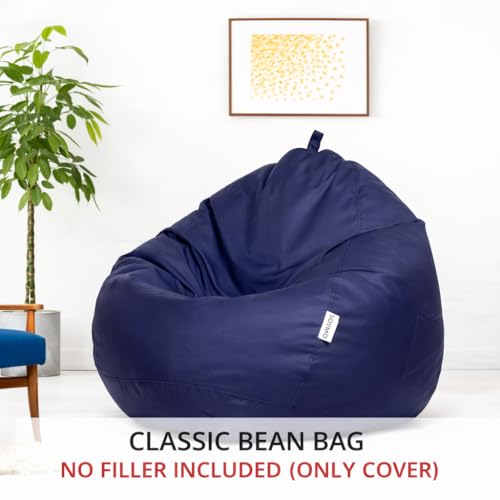 Image of Amazon Brand - Solimo Classic Bean Bag Cover 6XL Without Beans, Faux Leather Bean Bags Cover with Handle & Zipper, Bean Bag Cover for Living Room, 6 Months Warranty (Dark Blue)
