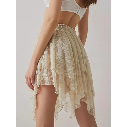 Women Lace Mini Skirts Solid Color Floral Y2K Skirt Casual Vacation Flowy Fit Aesthetic Sheer Dress Streetwear4