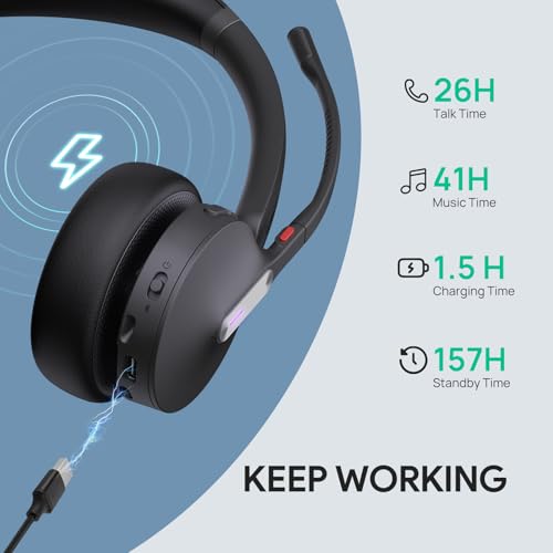 Yealink WH64 Hybrid Mono Wireless Headset with DECT Dongle, 492ft Range,Teams Zoom,Skype, UC Bluetooth Single On Ear Headphones with 3X Noise Cancelling Mic, 26H Talk Time, Office PC, Computer, Phone by Yealink - Image 4