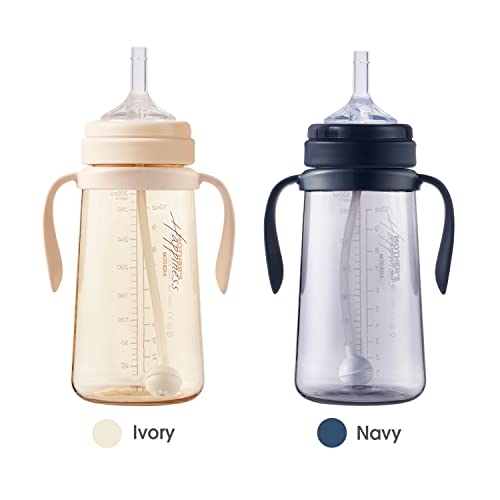 Mother-K No-Spill Hard Spout Sippy Cup With Weighted Straw With Handle, Drink From Any Angle For Babies & Toddlers, Backflow Prevention, Air Valve, Customizable, Ppsu Learner Cup, Ivory (10 Oz) #TOP6