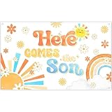 Yriujul Fabric 72x43inch Here Comes The Son Backdrop Sunshine Boho Retro Muted Sunrise Photography Background Gender Reveal Party Decorations Baby Shower Photo Props