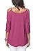 iGENJUN Women's Casual Loose Hollowed Out Shoulder Three Quarter Sleeve Shirts,Berry,L