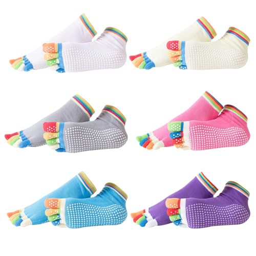BORISCA 6 pares de calcetines acogedores de 5 dedos, elásticos para mujer, antideslizantes, calcetines con cita, calcetines separados para mujer, para pilates, yoga, barras de baile o fitness, EU