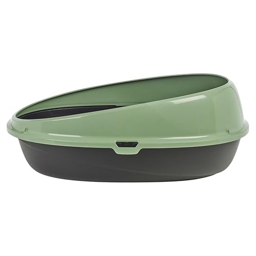 Urbnliving Large Jumbo Oval Cat Litter Tray With High Sides | Deep Rim Open Cat Toilet Box | Anti-Spill Design - Green - 5