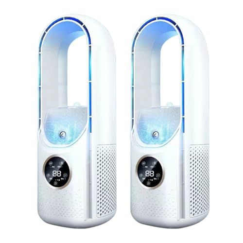 Blade- Free Silent Portable Air Conditioner, Tragbare Klimaanlage Kühlventilator Leise, USB Powered Cooling Fan with 6 Wind Speeds and Humidification Function, 100ml Water Tank (Weiß- 2 Stüc
