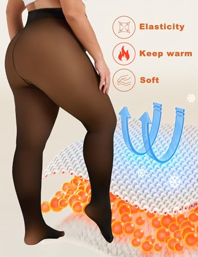 Plus Size Fleece Lined Tights Women Fleece Lined Leggings Fake Faux Translucent Pantyhose Winter4