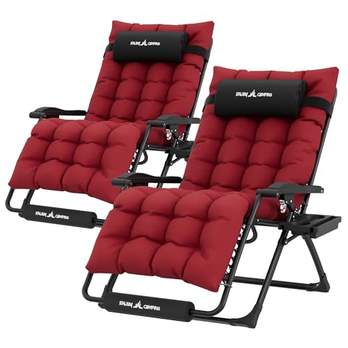 Image of UDPATIO Oversized Zero Gravity Chair Patio Reclining Chairs with Cushion | 29In Set of 2 Outdoor Folding Recliner with Pillows,Cup Holder, Foot Rest, Detachable Pad, Locking Burgundy-xl