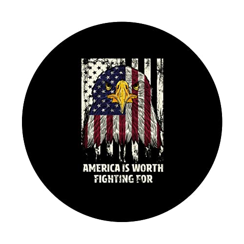 America is Worth Fighting for Patriotic Proud Patriotism PopSockets Swappable PopGrip, Black - Image 3