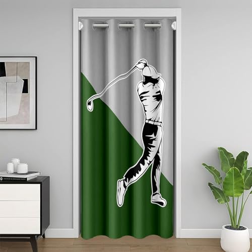 Castle Fairy Golf Door Curtain Sport Player Green Gray Plaid Decor Doorway Curtain for Closet Door Modern Simple Extreme Sports Style Door Drape for Bedroom Privacy 1 Panel 42