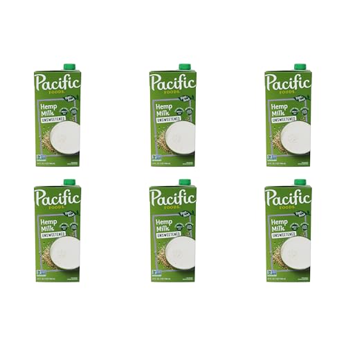Pacific Foods Unsweetened Hemp Milk, Plant Based Milk, 32 oz Carton (Pack of 6)