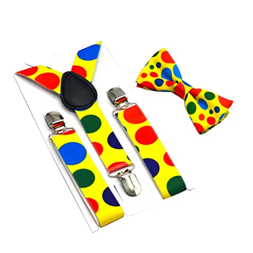 LUOZZY Clown Cosplay Costume Suspender Bow Tie Polka Dot Suspender Bow Tie (As Shown)