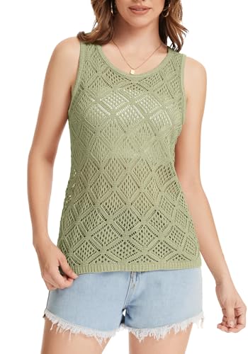 Image of Bosmeer Women's Hollow Sweater Vest Crochet Tank Tops Knit Out Sleeveless Cover Up Summer Boho Top Pullover