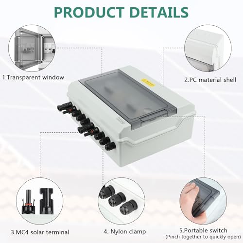 Überspannungsschutz PV mit Sicherung, 1000V/40A DC Überspannungsschutz PV Anlage, PV Anschlusskasten mit Sicherung, Überstromschutz, 2 in 2 out, Trennschalter Solar IP65 Wasserdicht