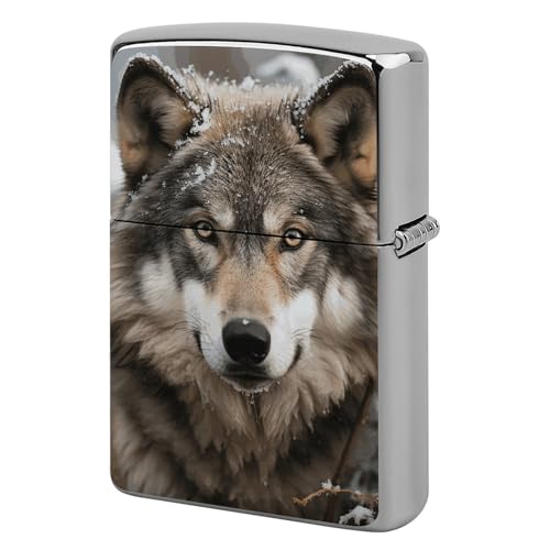Étui pour briquet de poche loup dans la neige pour vos sorties en plein air