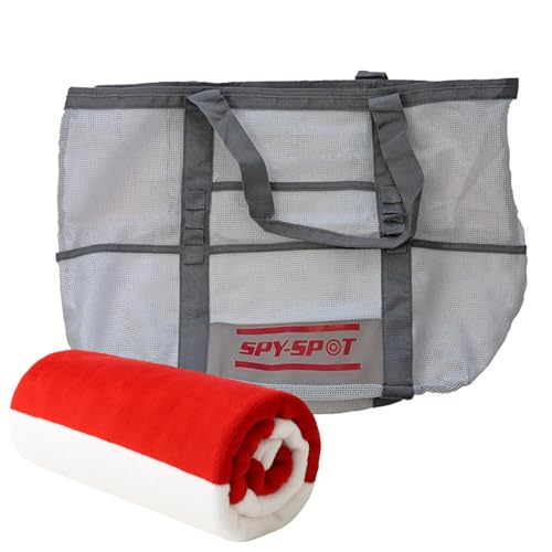 Spy Spot Mesh Beach Tote Bag, Large Outdoor Carrying Bag with Handles, Black and White (Gray)