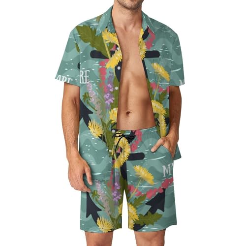 Chemise Hawaïenne Hommes Voile Verte ensemble de plage élégant en tissu fluide premium S