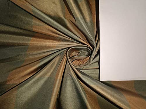 Tissu 100% taffetas de soie gris bleuâtre et marron doré pour haute couture, 137cm